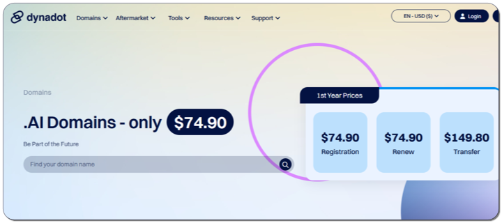 Dynadot .ai domains