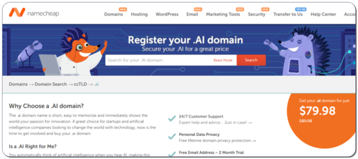 Namecheap .ai domains