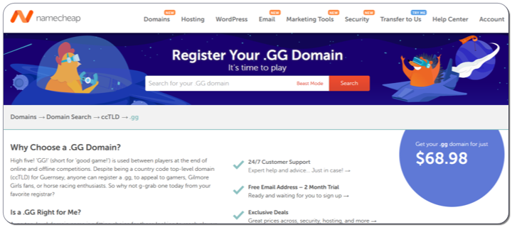 Namecheap .gg domains