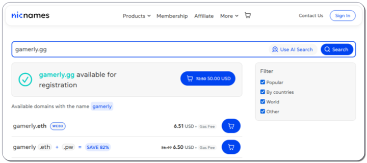 NicNames .gg domains