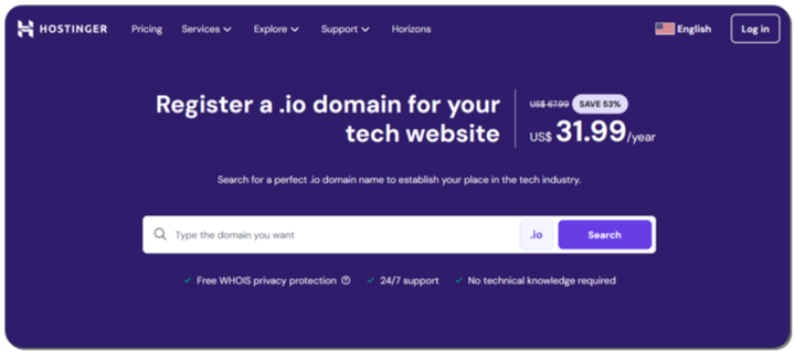 Hostinger .io domains