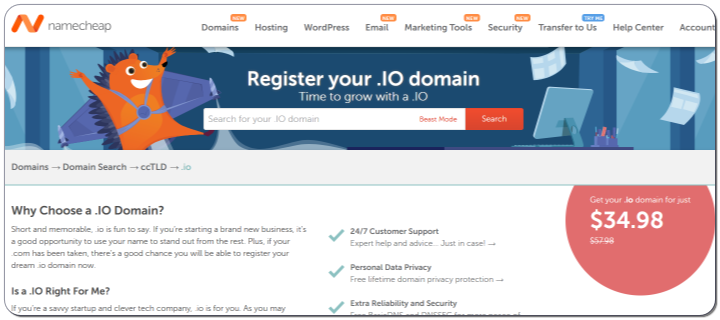 Namecheap .io domains